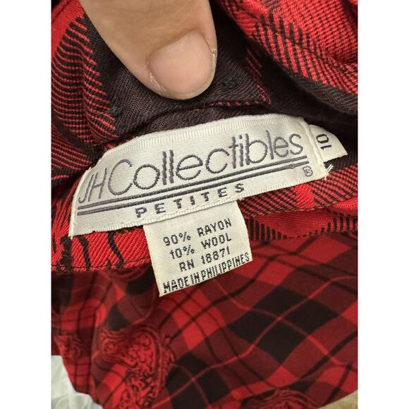 Vintage JH Collectibles Womens Red Plaid Shirt Blouse Top Sz 10 Wool blend - Picture 5 of 6